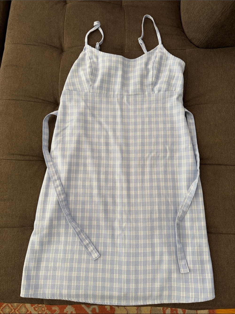 Brandy Melville Pale Blue Plaid Spaghetti-Strap Mini Dress